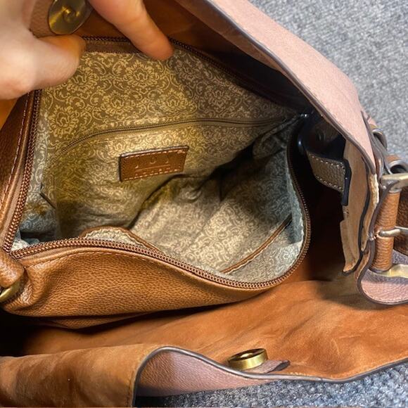 Joy Susan Classic Hobo Vegan Leather Purse Pink Brown removable inner bag - Picture 6 of 9